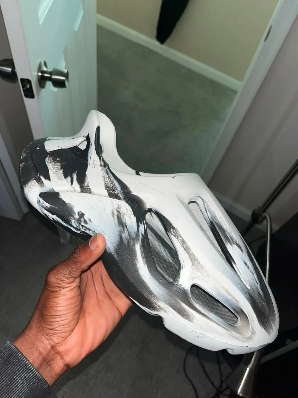 Yeezy Foam RNNR Slide in White and Black Marble